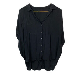 Madewell Central Drapey Camp Black Top Shirt Blouse XL F9367